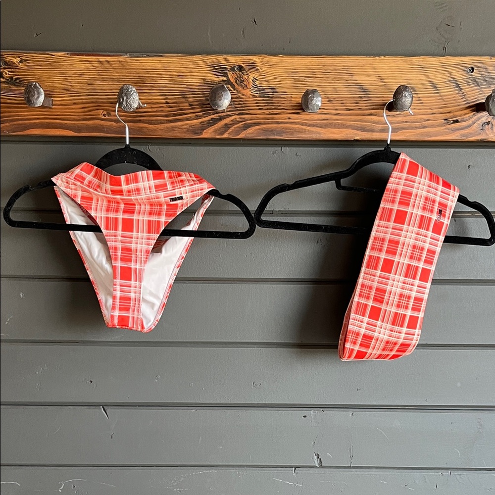Triangl Swimwear orange Plaid swimsuit Set